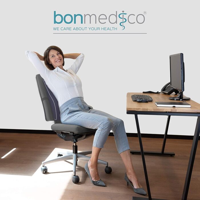 Подушка для офісного крісла Bonmedico з Memory Foam: поперекова підтримка для офісу, авто та дому, чорна, ергономічна подушка для спини