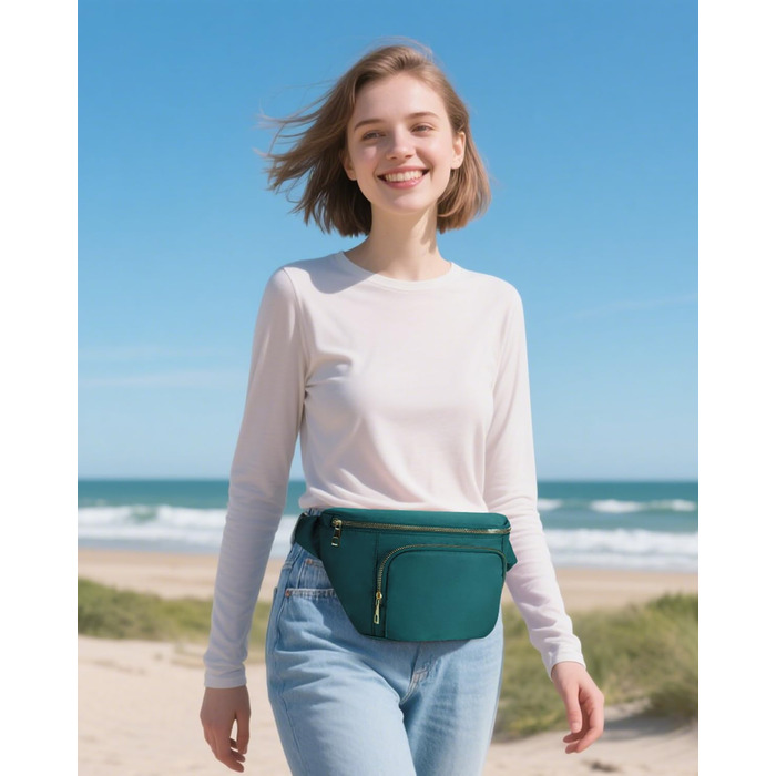 Сумка на пояс для жінок та чоловіків, стильна, з 4 кишенями на блискавці та регульованим ремінцем, ідеальна для подорожей та піших прогулянок (Patent Pending), колір: бірюзовий