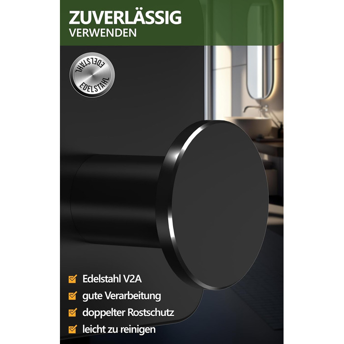 Набір тримачів для рушників 4smile (6 шт.) без свердління, з нержавіючої сталі, чорний. Самоклеючі гачки для ванної кімнати, висока вантажопідйомність.