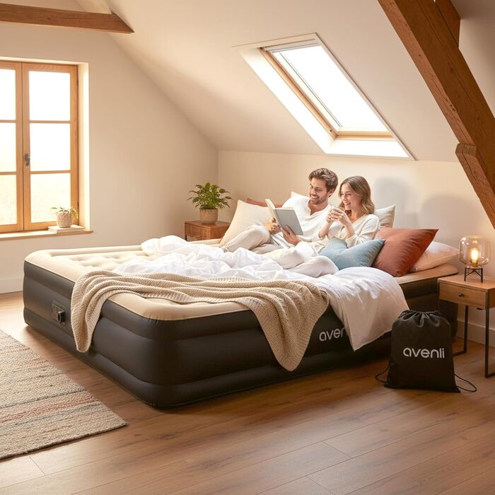 Надувний матрац Avenli для 2 осіб 203x157x47 см з вбудованим насосом - самонадувний матрац для кемпінгу та дому