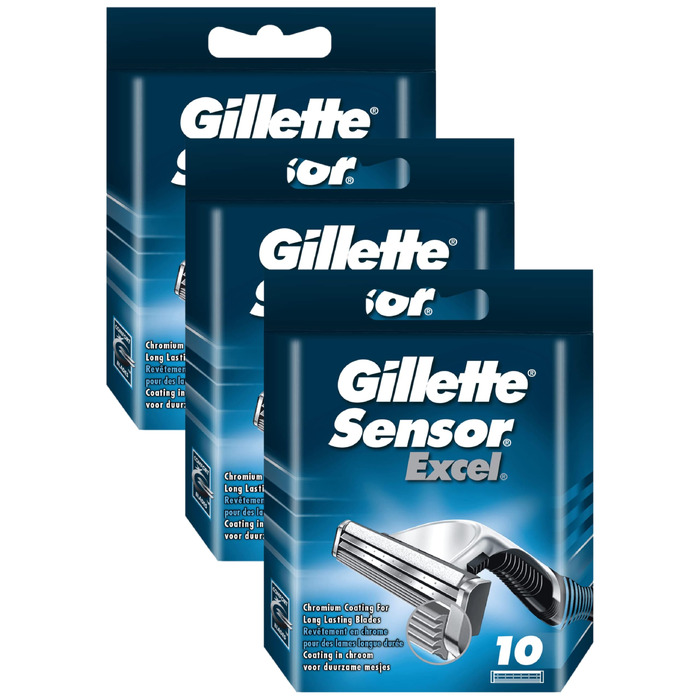 Смінні леза для чоловічих бритв Gillette Sensor Excel, 10 шт (набори по 3 шт), оригінальні