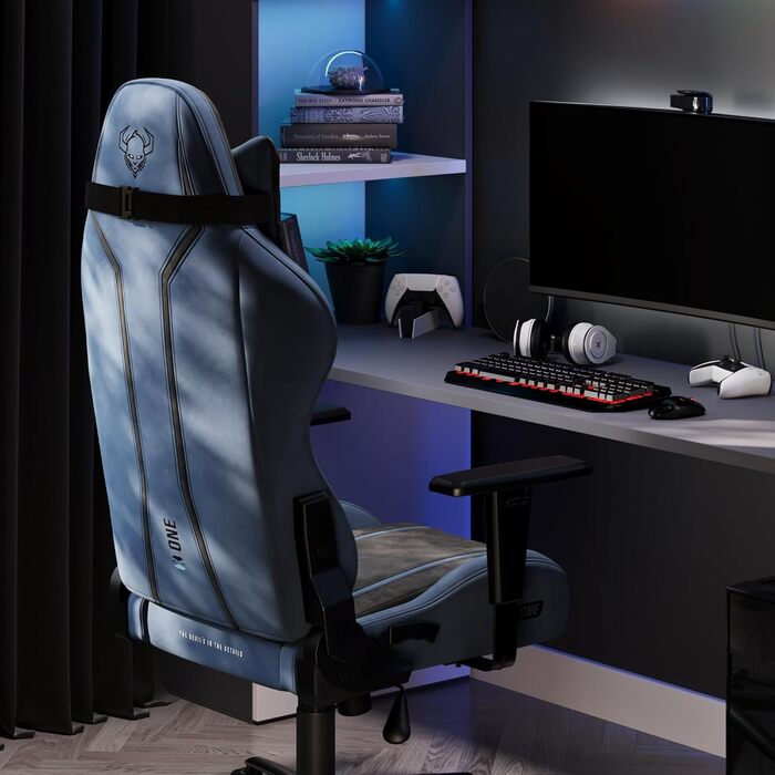 Ігрове крісло Diablo X-One 2.0, офісне, ергономічне, регульовані підлокітники, подушки для шиї та попереку, функція гойдання, колір Aqua Blue, розмір L