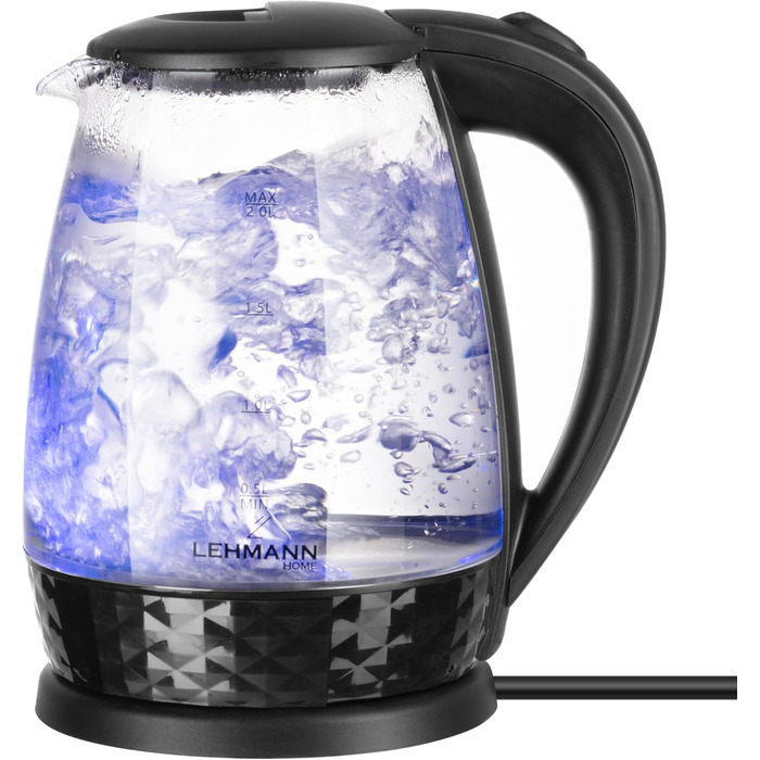 Скляний електрочайник Lehmann LHOEK-2220C 2л, 2200W з підсвіткою та декорованим цоколем