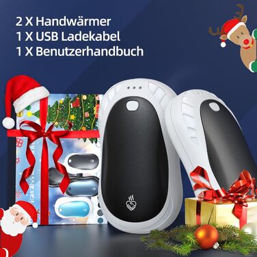 Електричні грілки для рук, 2 шт. Переносні кишенькові грілки, акумуляторні, 6000mAh, 3 режими нагріву, швидкий нагрів, ідеальний подарунок для спорту на відкритому повітрі, Різдво взимку, білий/чорний