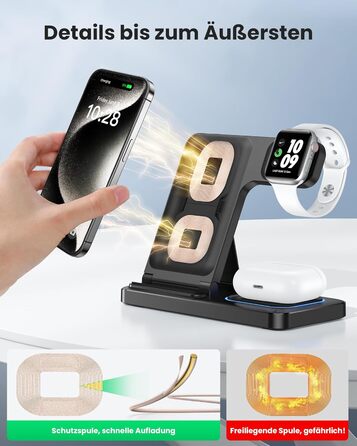 Зарядний станція 3 в 1 для Apple Watch, iPhone та iPod від Dumterr (сумісна з iPhone 16, 15, 14, 13, 12, 11 Pro Max, AirPods, Serie) - чорний колір