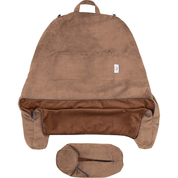 Подушка для чоловіка з підлокітниками - велика, для читання та відпочинку в ліжку. Преміум піна з пам'яті, знімна подушка для шиї на стрічці. Чохол, колір: коричневий, колір: коричневий