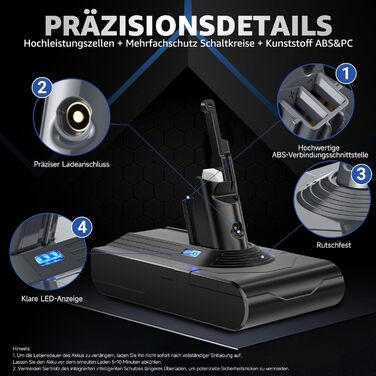 Акумулятор для пилососа Dyson V8 (V8 Absolute/Animal/Motorhead/Fluffy) з карбоновим волокном + 5 фільтрів + гвинти