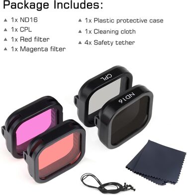Фільтри для GoPro Hero 13: ND/CPL/Rot/Magenta, комплект 4 шт. для підводної зйомки