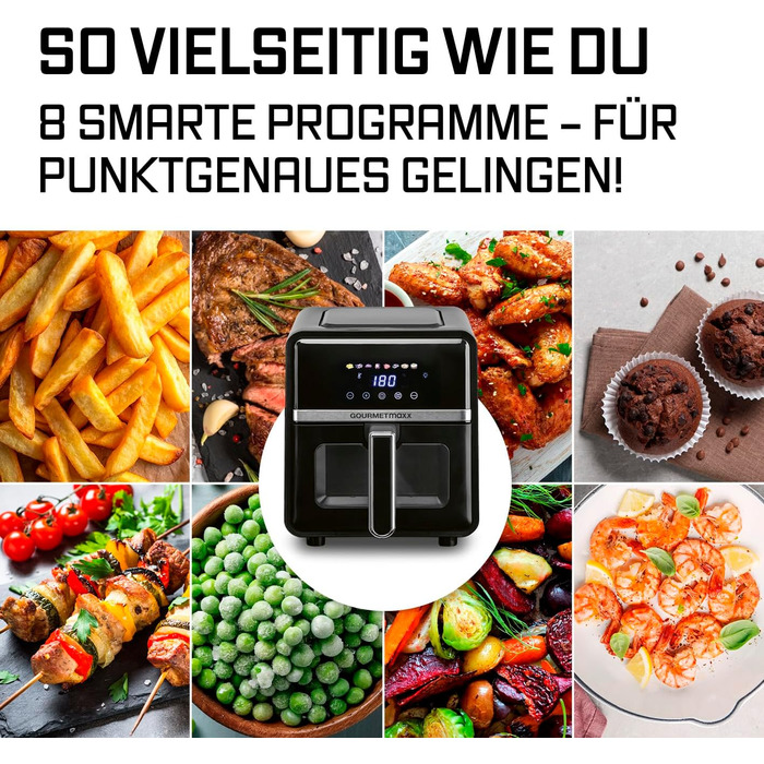 Фритюрниця без олії GOURMETmaxx 4.5L з цифровим дисплеєм, таймером та захистом від перегріву, чорна