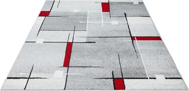 Килим Pearl Moderner Dichter Kurzflor для вітальні та спальні, сірий, 200x280 см, геометричний візерунок, сірий/червоний