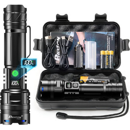 Ліхтар PHIXTON LED акумуляторний тактичний, 500000 люмен, 1 режим, велика дальність, Zoom, USB-C, 32 Вт·год