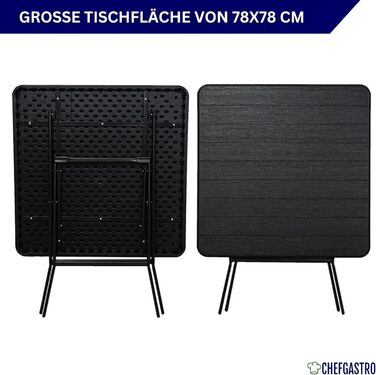 Складний балконний стіл CHEFGASTRO 78x78 см для саду, тераси, балкону - чорний, пластик під дерево, на 4 особи