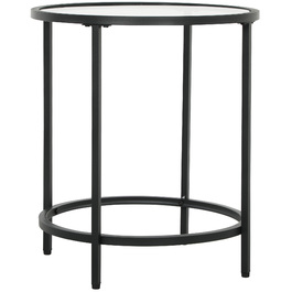 HOMCOM Side Table Round Coffee Table with Glass Tabletop, Metal Frame, Coffee Table, Nightstand for Living Room, Bedroom, Black, Ø48 x 54.7 cm | Aosom