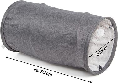 CanadianCat Company | XXL Cat Tunnel with Fluffy Plush | | Approx. 35 x 150 cm - Variable Shape, Integrated Cat Toy (70 x 35 cm, Grey)