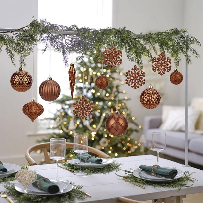 50 шт. прикраси на ялинку: сині ялинкові кулі, ударостійкі, для ялинки, декор, (мідно-бронзові)