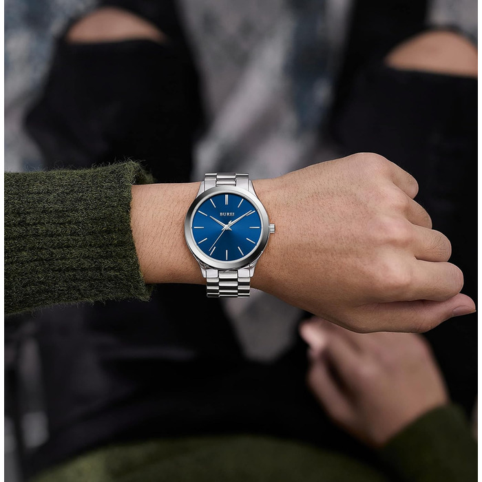 Годинник чоловічий BUREI Minimalist Quartz з нержавіючої сталі 44 мм, блакитно-сріблястий