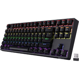 Механічна ігрова клавіатура Royal Kludge RK87G RGB TKL з 87 клавішами, без NumPad, тактильні коричневі перемикачі, підключення 2.4G, макроналаштування, чорний колір