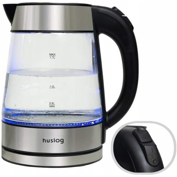 Електричний чайник-термос з подвійними стінками 1.7л, 2200W, швидке кип'ятіння, тихий та безпечний, бездротовий з 360° підставкою, знімною кришкою, точним носиком (скло, 1.7 літра)