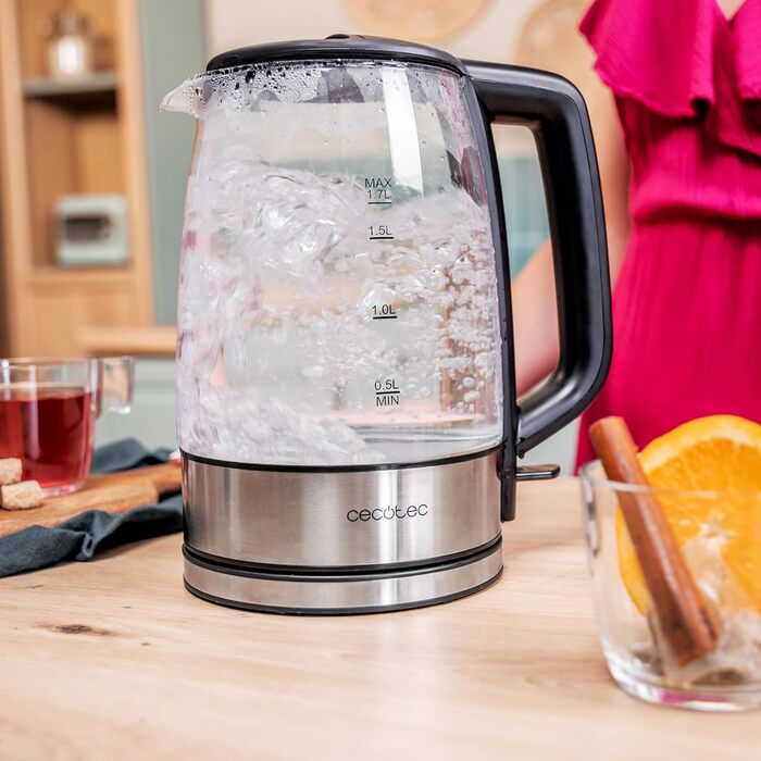 Cecotec ThermoSense 1.7L Electric Kettle - Borosilicate Glass, 2200W, 360° Swivel Base, LED Indicator, Safety System