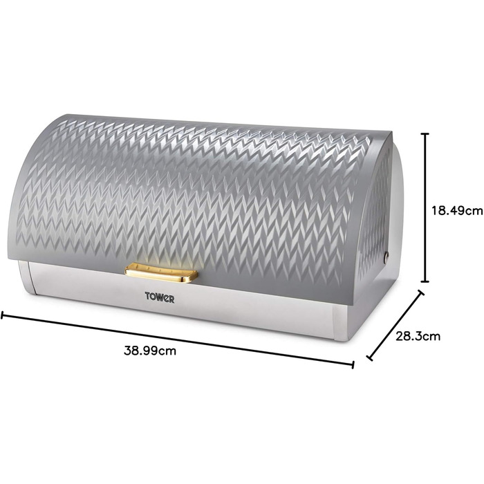 Хлібниця Tower Empire з роликовим кришкою, нержавіюча сталь, сірий колір, з латунними деталями