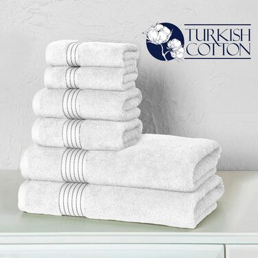 Набір рушників Elegant Comfort Premium з турецької бавовни, 6 предметів (2 рушники для обличчя, 2 для рук, 2 банні), гігроскопічні та м'які, білий/сірий