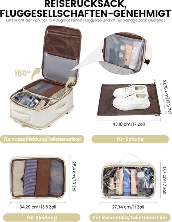 LOVEVOOK Рюкзак ручної поклажі, 40L, для ноутбука 17 дюймів, бежевий, для подорожей