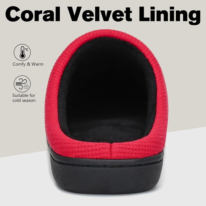 Домашні тапочки Mishansha для чоловіків та жінок, з піною з пам'яті, антиковзаючі, червоні, 36/37 EU