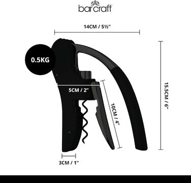Штопор BarCraft Deluxe з фольгорізом, відкривачка для вина, чорний та хром
