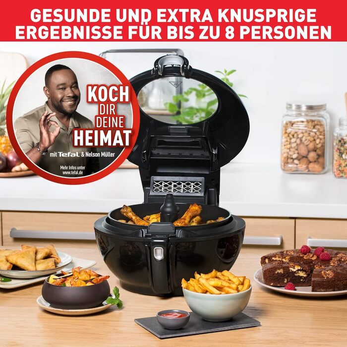 Аерофритюрниця Tefal ActiFry Genius XL 2в1, 1,7 кг, 9 програм, для 8 осіб, з мішалкою, без олії, чорна