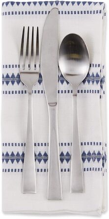 DII Zig Dobby Tabletop Collection, white cotton background with decorative stripes napkin set, blue (French Blue), 20