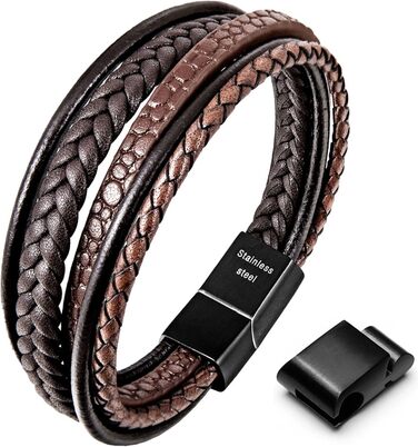 Чоловічий браслет Speroto з натуральної шкіри: преміум-якість, магнітний замок, чорний/коричневий (18-25 см), персоналізація, подарунок для чоловіків