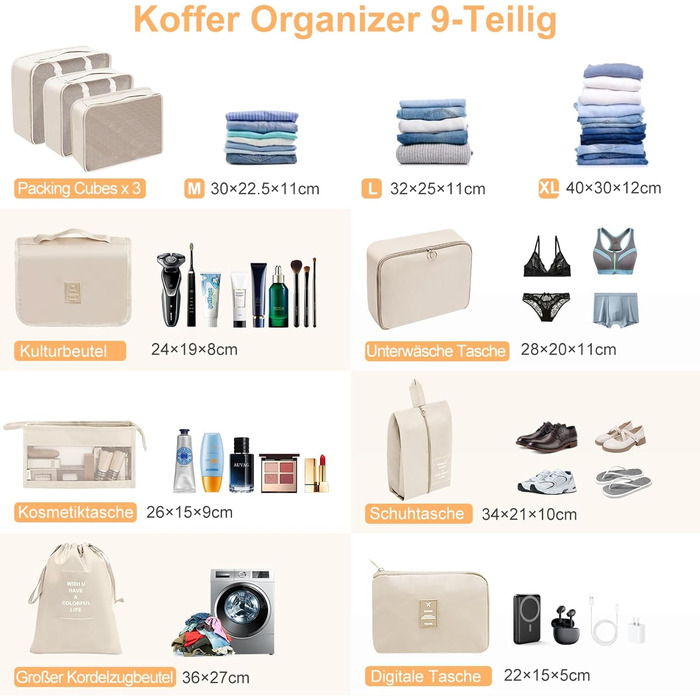 Органайзер для валізи Chijoo (12 шт, чорний) – Набір кубиків для пакування, аксесуари для подорожей