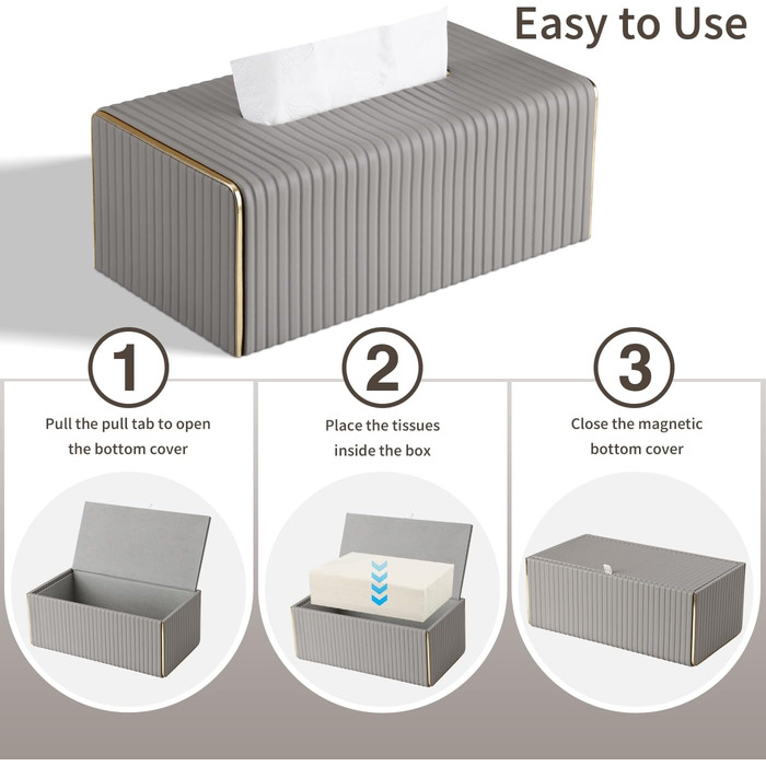 Стильна тканинна коробка для серветок з PU шкіри (світло-сіра в смужку)