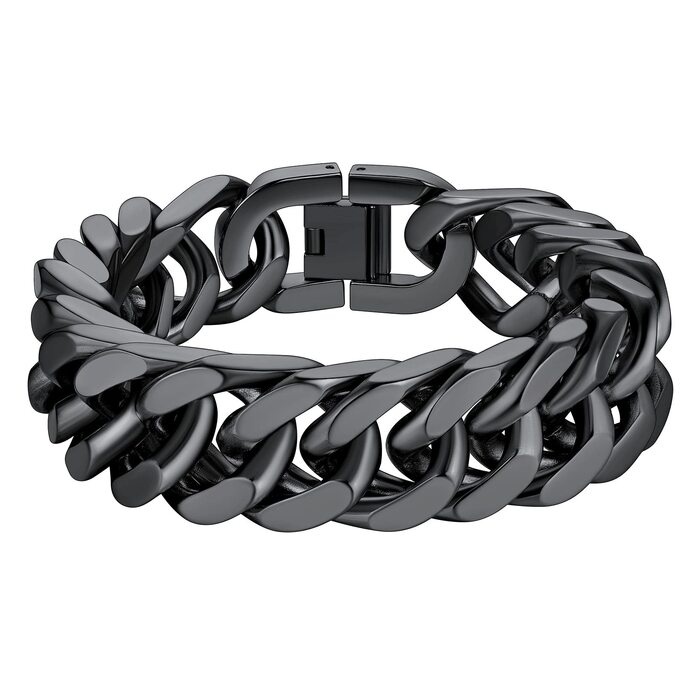 Чоловічий браслет Richsteel з нержавіючої сталі, срібно-золотий/чорний, 17 мм, 19 см, кубинський ланцюг, подарункова коробка