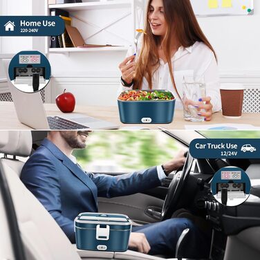 Електрична ланчбокс 120W 3-в-1 12V/24V/220V – обідова коробка з підігрівом для авто, офісу, 1,8L з нержавіючою сталлю та сумкою