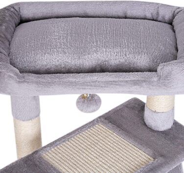 Котячий будиночок Lionto з лежанкою та печерею, 75 см, з сизалевого мотузка та плюшу, 2 м'ячики з дзвіночками, для кошенят та дорослих котів, сірий