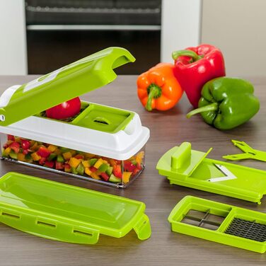 Набір Genius Nicer Dicer Smart 6-елементів: овочерізалка для кубиків, стрічок, скибочок, соломки та чвертей. Зручний подрібнювач цибулі з телевізійної реклами Kiwi.