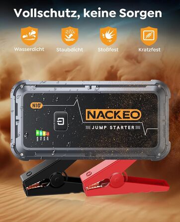 Портативний акумулятор Starthilfe для автомобіля, 12V, бустер для запуску двигуна (бензин до 10L, дизель), з кабелями та LED ліхтариком, для SUV, вантажівок, мотоциклів (5000A)