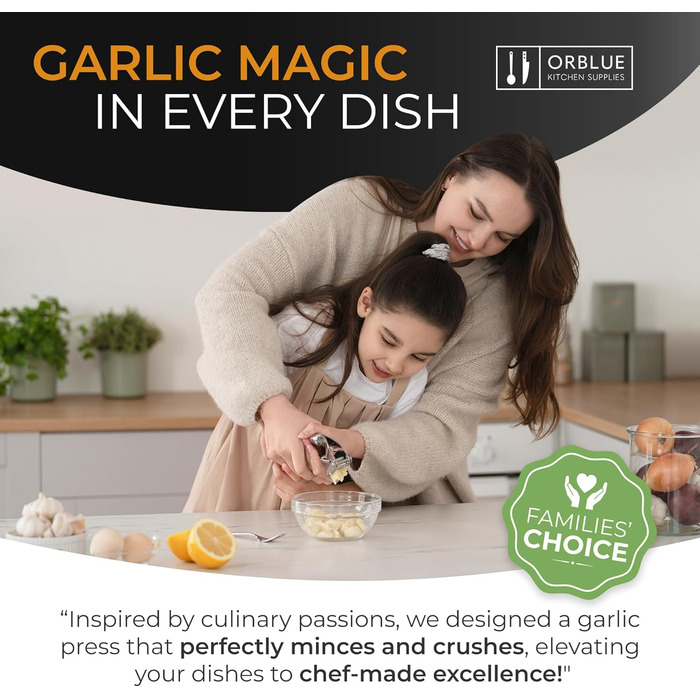 Преміум-прес для часнику ORBLUE з нержавіючої сталі – професійний, легко миється, сріблястий