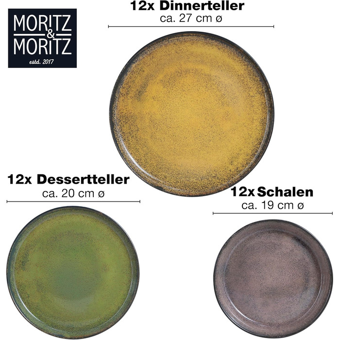 Moritz & Moritz VIDA Dinnerware Set - 12 Place Settings, Vintage - 36-Piece - Modern Porcelain Dinnerware Set - Scratch-Resistant, Microwave & Dishwasher Safe, Dinnerware, Tableware Service, Combination Service for 12 People