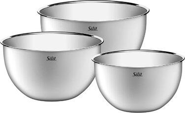 Silit 3-Piece Kitchen Bowl Set, Stainless Steel, Multifunctional as Mixing Bowl, Salad Bowl, Serving Bowl, Nesting