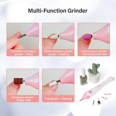 TOUCHBeauty Електричний фрезер для нігтів 5-в-1, бездротовий, манікюр/педикюр, UV LED сушарка, AG-1335C (Рожевий)