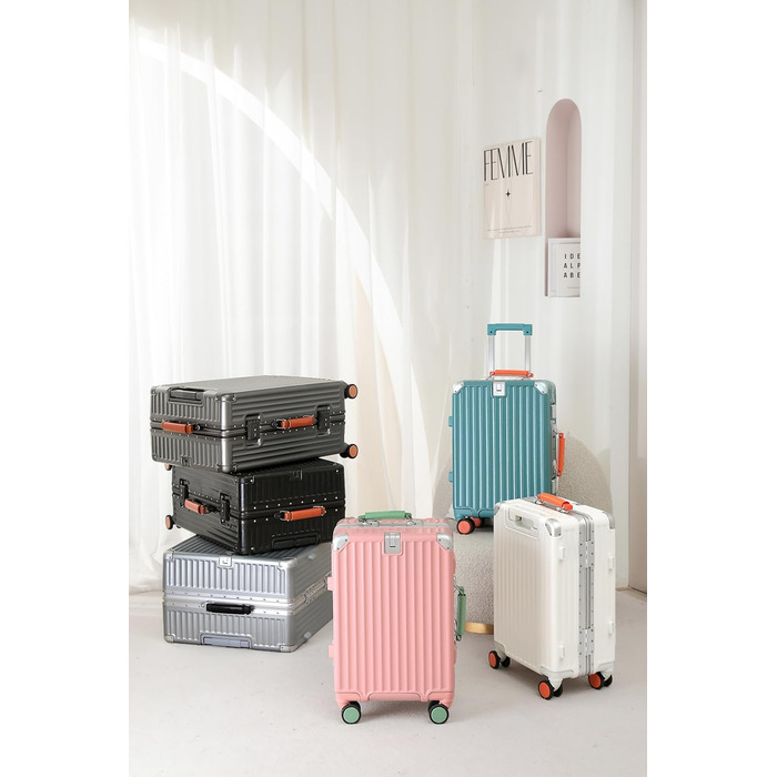 Чемодан ручної поклажі Yuweijie: міцний алюмінієвий каркас, 4 колеса, TSA-замок, срібний з коричневою шкіряною ручкою, S-58см