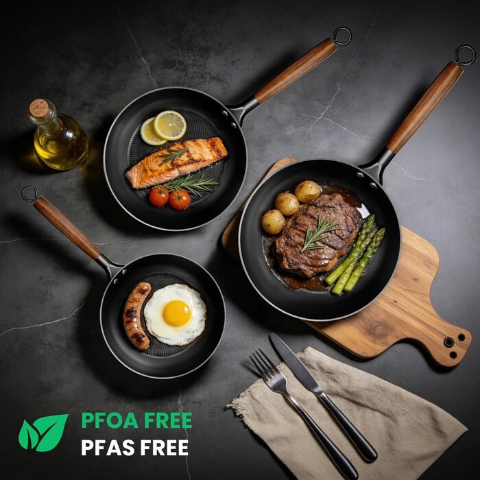 Чавунна сковорода YUTANN 28 см, для індукції, газу, електроплити, з антипригарним покриттям, без PFAS/PFOA, чорна