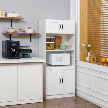 HOMCOM Kitchen Cabinet Kitchen Buffet Tall Cabinet with 2 Shelves and 2 Cabinets with Adjustable Shelves Microwave Shelf Anti-Tip Strap | Aosom