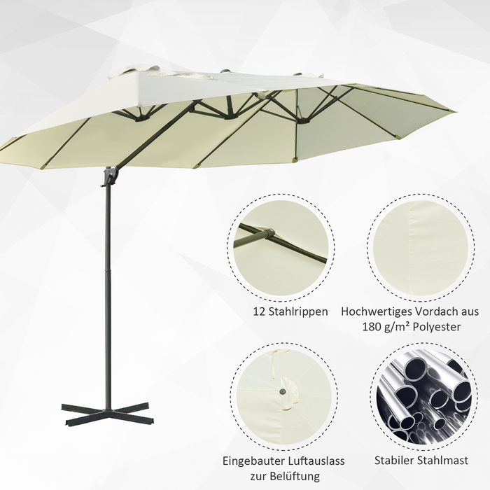 Outsunny Double Canopy Umbrella, Pergola Umbrella, Double Umbrella with Crank, Adjustable Garden Umbrella, Sun Shade, Metal, Cream White, 440 x 270 x 250 cm | Aosom