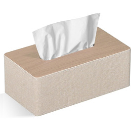 GOLRANLYE Cosmetic Tissue Box, 25×13.5×9.5 cm PU Leather Modern Tissue Box Rectangular for Bathroom, Bedroom, Dining Room, Office and More (Beige)