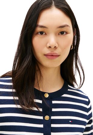 Кардиган жіночий Tommy Hilfiger Jersey Fine з ґудзиками, темно-синій (Dark Night Navy/Ivory Petal Stp), розмір S