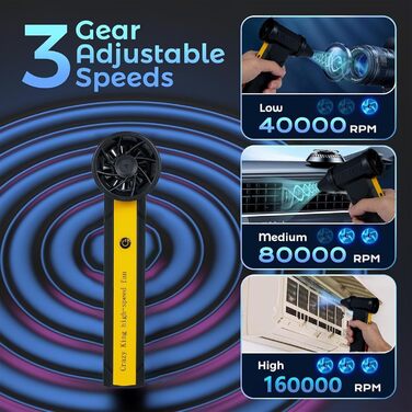 Електричний пилосос для повітряного видування, 3 швидкості, 160000 об/хв, для чищення ПК, електроніки, диванів, авто, офісної техніки (Чорний)