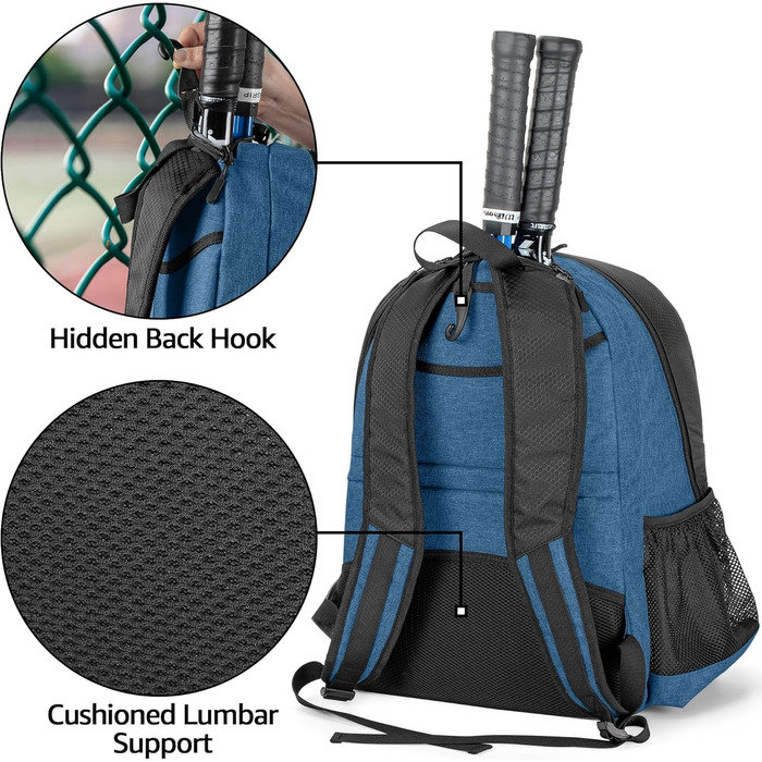 Рюкзак для тенісу DSLEAF з відділенням для взуття, сумка для 2 ракет, з м'якими лямками, вентильоване відділення для взуття, для жінок та чоловіків (блакитний)